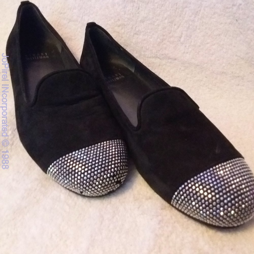 Stuart Weitzman Black Soft Suede Ornament Ballerina